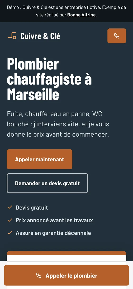 Site de démonstration du plombier Cuivre et Clé
