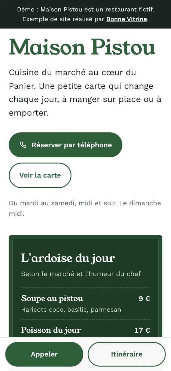 Site de démonstration du restaurant Maison Pistou
